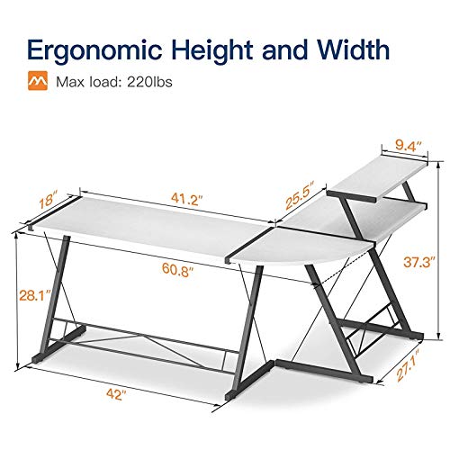 L Shaped Computer Desk Home Office Desk with Round with Large Monitor Stand Laptop Table for Home Office Workstation-White A