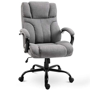 Vinsetto Big and Tall Ergonomic Executive Office Computer Chair 500lbs High Capacity with Upholstered Thick Padding Headrest and Armrest, 5 Univeral Wheels and Linen Finish, Light Grey