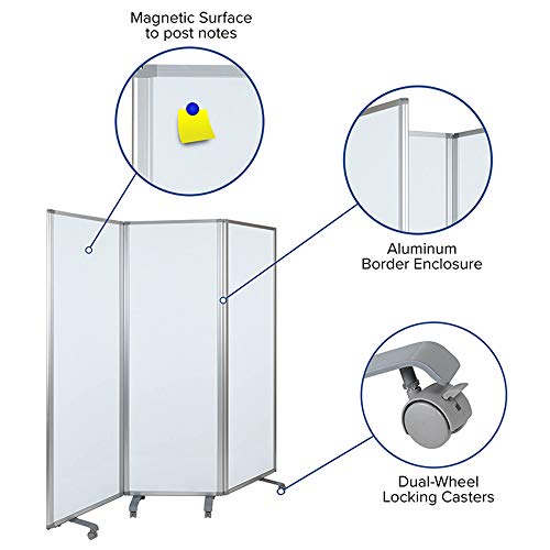 Offex Modern Double Sided Mobile Magnetic Dry Erase Whiteboard Partition Privacy Screen with Dual-Wheel Locking Casters, 72"H x 24"W - White/Gray, Perfect for Office, Classroom or Learning Environment