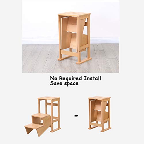 JHome-Stepstools 3-Tread Solid Wood Step Ladder - Max. 200kg 33x70x62cm