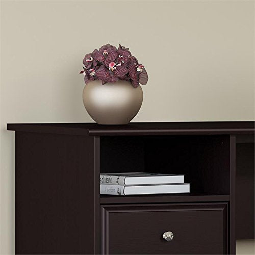 Bush Furniture Cabot 72W 3 Position L Shaped Sit to Stand Desk with Hutch and File Cabinet in Espresso Oak
