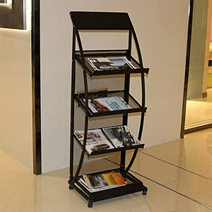 WCN Bookend Multi-Layer Vertical Book Newspaper Rack Advertising Single Page Display Rack Iron Storage Rack Information Rack Black Bookshelf Decor