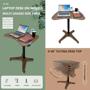 HGTRH Laptop Computer Cart with Wheels, Adjustable Rolling Bedside Table - Foldable & Mobile