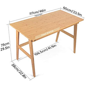 Nnewvante Writing Computer Desk 46" Bamboo Home Office Table with 2 Drawers, Modern Furniture Simple Study Makeup Workstation