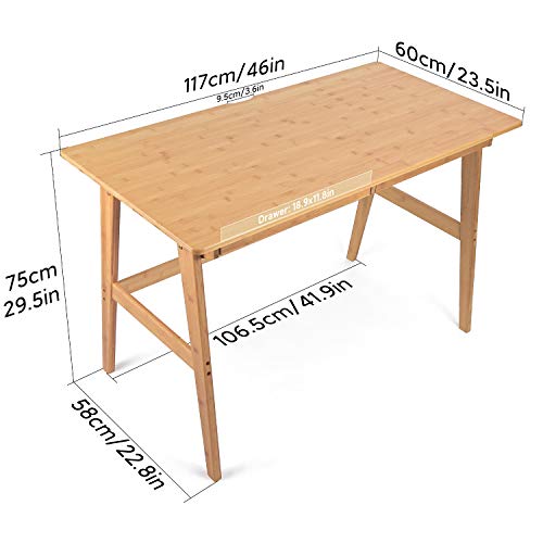 Nnewvante Writing Computer Desk 46" Bamboo Home Office Table with 2 Drawers, Modern Furniture Simple Study Makeup Workstation