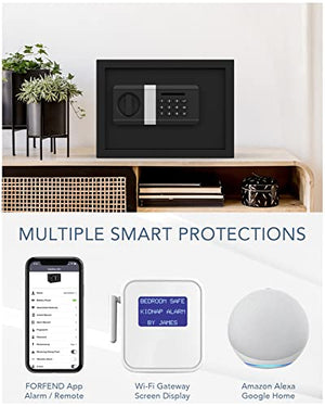 FORFEND Fingerprint Smart Safe Box with App Remote Control, WiFi Gateway, Kidnap Alarm, Tamper Detection, False Attempt Alert, Alexa Enabled, Google Home Assistant, Pre Drilled Wall Mounted Home Safe, Jewelry Cash Money Anti Burglary, Extra Large Safe Bio