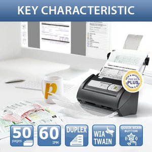 Plustek PSD300 Plus Document Scanner with ADF and Built-in Barcode Recognition