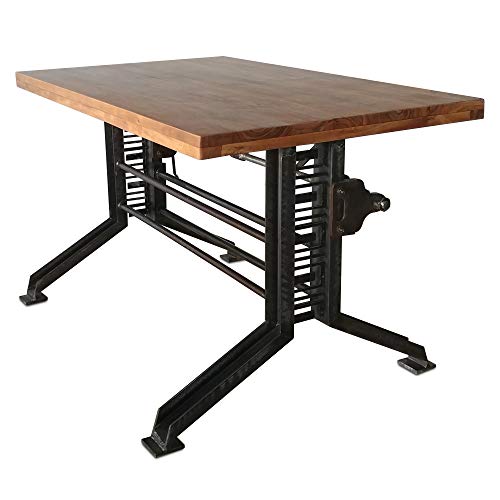 Industrial Drafting Desk Table – Art Deco Iron Crank Base – Tilt Top