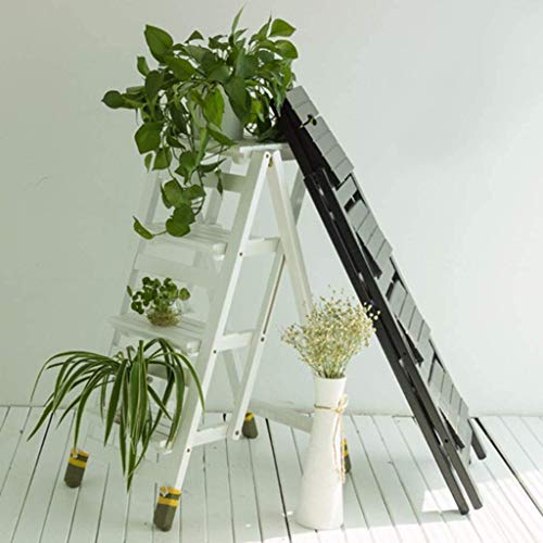 LUCEAE 4-Step Sturdy Folding Wooden Step Ladder with Non-Slip Wide Treads
