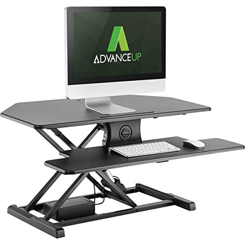 AdvanceUp 37.4" 2-Tier Electric Corner Standing Desk Converter Riser, Motorized Height Adjustable Ergonomic Stand Up Workstation, 44lbs Capacity | Great for Offices & Cubicles with Dual Monitors