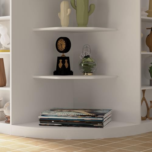 FAMAPY L-Shaped Reception Desk with Drawers, Shelves, Cabinet - White (70.9” x 47.2” x 39.4”)