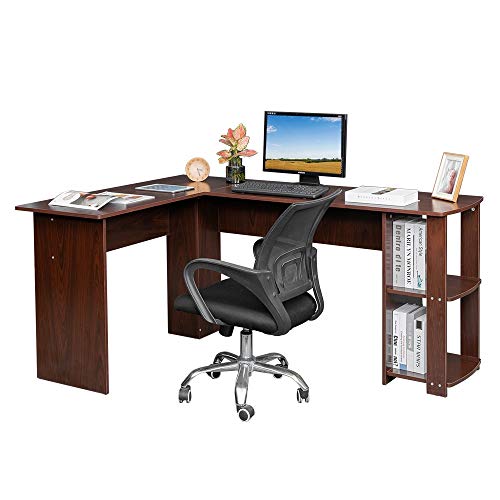 FCSFSF Desktop Computer Desk Computer Desk L-Shaped Home Office Workstation Desk with 2-Layer Storage Rack, Wooden Right-Angle Computer Desk