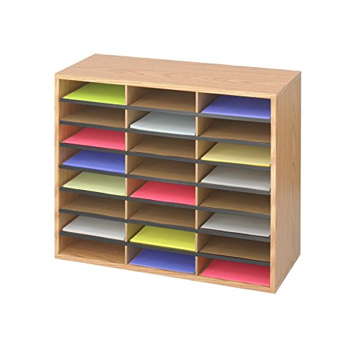 Safco Products Wood/Corrugated Literature Organizer, 24 Compartment, 9402MO, Medium Oak, Economical Organization, Letter-Size Compartments, 23.5" x 29" x 12"