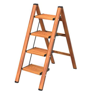None 3/4 Step Ladder Climbing Tool with Storage Rack - Wood Color, 45 * 80 * 93cm