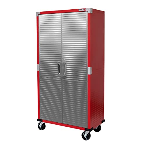 Seville Classics UltraHD Solid Steel Rolling Lockable Storage Cabinet - 36" W x 18" D x 72" H, Red