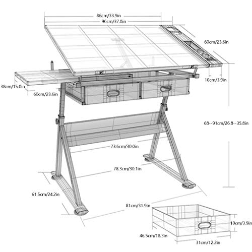 Adjustable Drawing Craft Table,with Adjustable Height for Art Design Drawing Writing Painting Crafting Drafting Work and Study