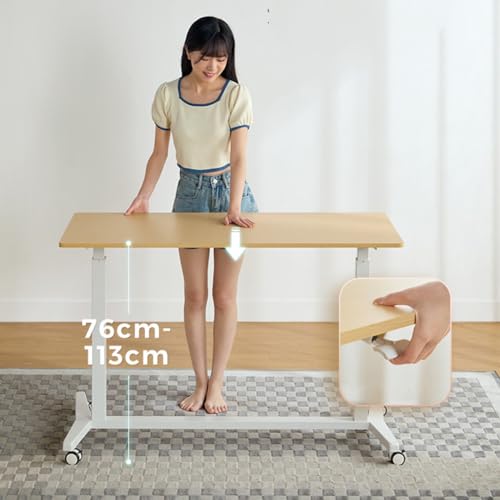 SanzIa Height Adjustable Standing Desk, Mobile Rolling Electric Sit Stand up Desk - Wood, 120 * 60 * 76-113cm