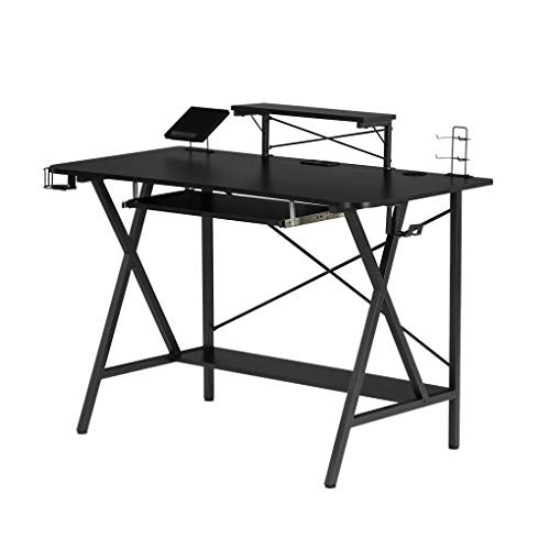 XYYSSM 47" Gaming Table E-Sports Computer Desk Home Office Workstation with USB Cup Holder Headphone Hook Black