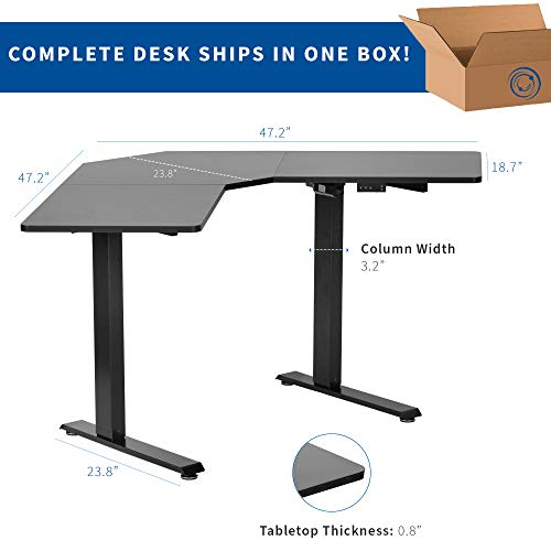 VIVO Electric Height Adjustable 47 x 47 inch Corner Stand Up Desk, Black 3-Piece Table Top, Black Frame, Complete Standing Workstation, DESK-E1L94B