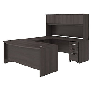 Studio C 72W x 36D U Shaped Desk with Hutch and Mobile File Cabinet in Storm Gray