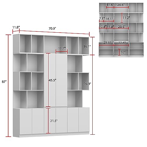 Homsee 70.9" Bookshelf Bookcase with 8 Doors & Storage Shelves, White