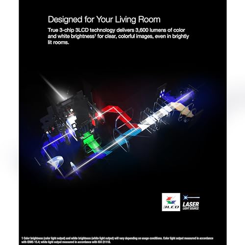 Epson EpiqVision Ultra LS650 4K PRO-UHD Laser Projector, 3,600 Lumens, 120" - Black