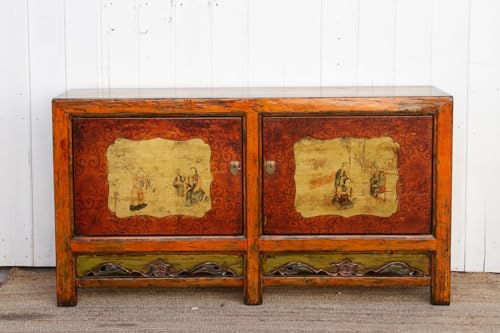 Lschool Jasper Orange Painted Mongolian Sideboard - Bohemian Storage Cabinet