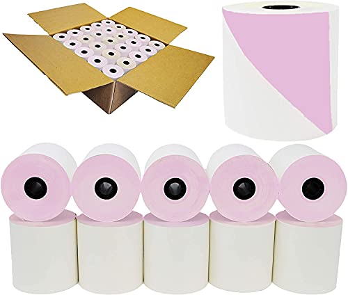 BuyRegisterRolls 2 Ply Carbonless Rolls 3 X 95 Feet Carbonless White/Pink (500 Rolls - 10 Cases) Kitchen Printer Paper Rolls With Honey Comb Core