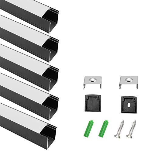 LightingWill U Shape LED Aluminum Channel 6.6ft/2M 25 Pack - Black 24x24mm - Cabinet Kitchen LED Strip Light