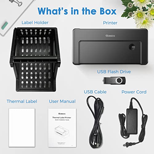 Shipping Label Printer - Gbasics Thermal Label Printer with Label Holder 150mm/s High-Speed Inkless Printing, USB 4x6 Label Printer for Amazon Shopify USPS, Support Windows/Mac OS/Linux(NO ChromeOS)