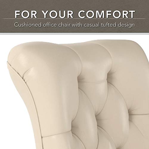 Bush Furniture Salinas 60W L Shaped Desk with Mid Back Tufted Office Chair in Antique White