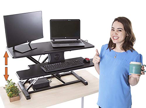 Stand Steady Flexpro Hero Power | Electric Standing Desk Converter/Desk Riser with Wireless Charging | Turns Any Desk into a Sit to Stand Up Desk | Integrated Phone/Tablet Holder (37.5 Inch/Black)