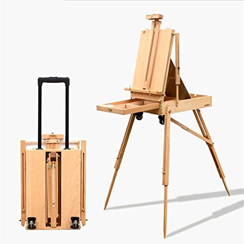 YIFUTY Portable Sketching Easel for Artists PaintingOil Painting Box Wooden Easel Go Out to Sketch with Pulley Pushable