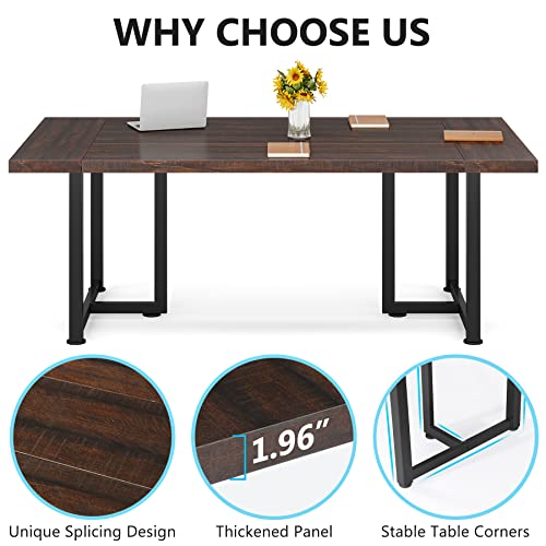 Tribesigns 6FT Conference Table, Large Boardroom Desk, 70.8L x 31.5W x 29.5H, Rustic Brown & Black