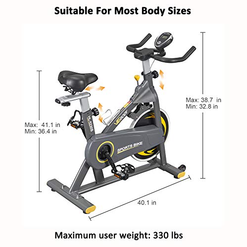 VIGBODY Exercise Bikes Stationary Bike With Adjustable Magnetic Resistance Belt Drive Bicycle With Comfortable Seat Cushion (Gray)