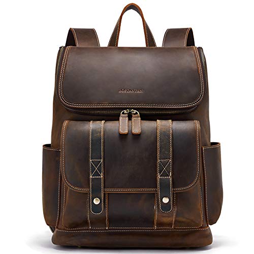 BOSTANTEN Leather Backpack for Men 15.6 inch Laptop Backpack Vintage Travel Office Bag Large Capacity School Shoulder Bag