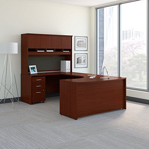 Bush Business Furniture Series C 60W Left Handed Bow Front U Shaped Desk with Hutch and Storage in Mahogany