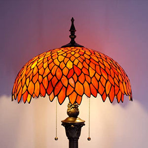 WERFACTORY Tiffany Floor Lamp Red Orange Wisteria Stained Glass Standing Reading Light 16X16X64 Inches - S523R Series