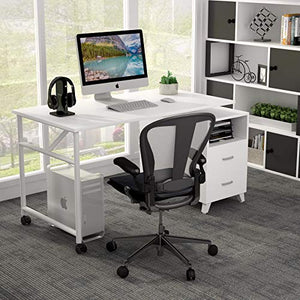 Tribesigns Reversible Computer Desk with Drawers, 360° Free Rotating Home Office Desk 47 inch Modern Study Writing Table Workstation with Storage Cabinet