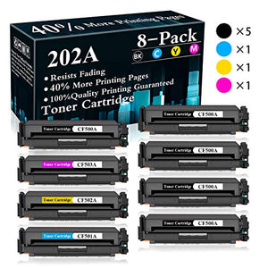 8-Pack (5BK+C+M+Y) 202A | CF500A CF501A CF502A CF503A Toner Cartridge Replacement for HP Color LaserJet Pro M254nw, M254dw, M254dn, MFP M280nw, MFP M281fdn, M281fdw, MFP M281cdw Printer,Sold by TopInk
