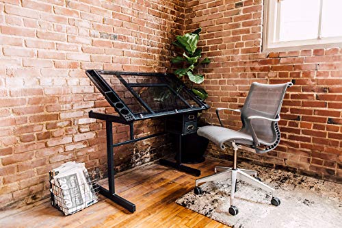 OneSpace Craft Station in Silver with Black Glass Drafting Table