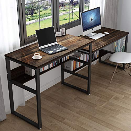 Tribesigns 94.48 Inches Two Person Desk, Double Computer Desk Sit and Standing Desk for Two Person, Simple Writing Office Desk in Rustic Finish for Home Office (Rustic)