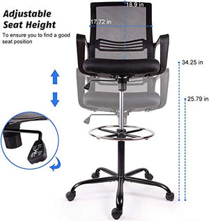 None Drafting Chair Tall Office Chair, Ergonomic Mesh Chair with Foot Ring