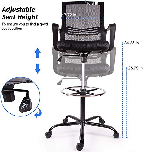 Drafting Chair Tall Office Chair, Ergonomic Mesh Chair with Foot Ring