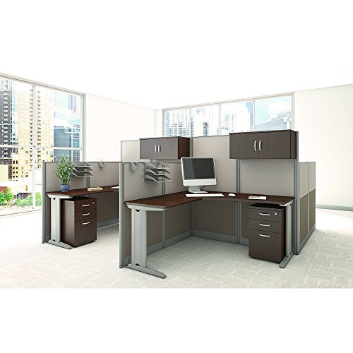 Bush Business Furniture Office in an Hour 65W x 65D L Shaped Cubicle Workstation in Mocha Cherry