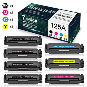 7-Pack (4BK+1C+1Y+1M) 125A | CB540A CB541A CB542A CB543A Compatible Remanufactured Toner Cartridge Replacement for HP Color Laserjet CP1215 CP1515n CM1312nfi CM1312 Printer, Toner Cartridge.
