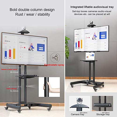 YokIma Mobile TV Stand Cart for 32-75 Inch/ 55-80 Inch Screen, Universal TV Stand with Wheels and Tray, Adjustable and Durable TV Floor Stand