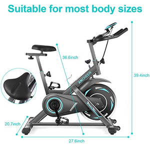 ANCHEER Exercise Bike,49Lbs Indoor Cycling Bike with Unlimited resistance，Belt Drive Stationary Bike with LCD Monitor,Phone & Water Holder for Home Gym Cardio Workout Bike Training