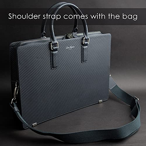 Dom Teporna Italy Carbon Genuine Leather Briefcase for Men Business Bag Water Resistant - Black