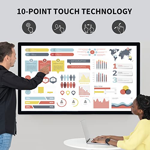 TouchWo 43 inch Interactive Touchscreen Monitor - Smart Board with 1080P Display, Android 11, RAM 4G & ROM 32G